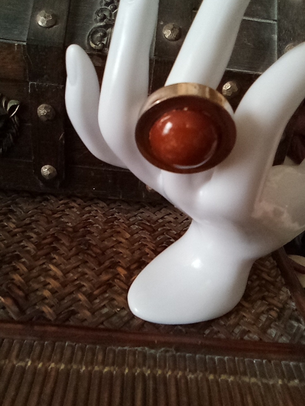 Vintage Bold Round Brown Stone Ring with Gold-Tone Band Size 6